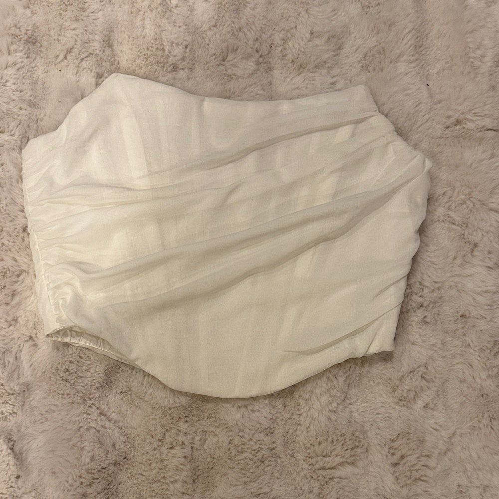 White Strapless Ruched Bustier Corset Top